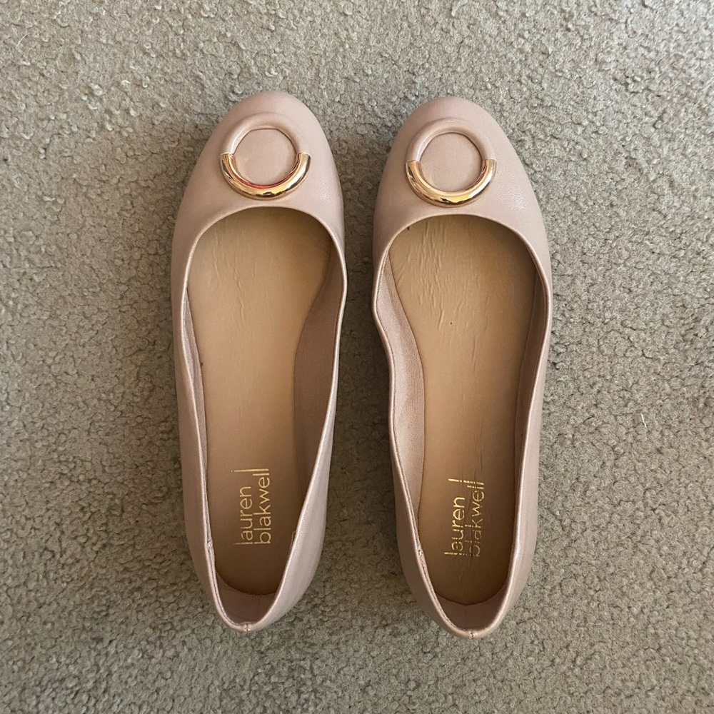 Lauren Blackwell Nude Flats with Gold Accent